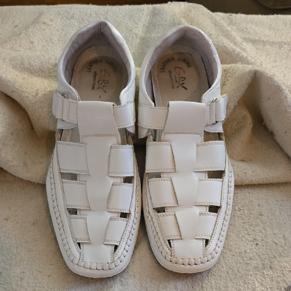 Mens GBX White Leather Sandle Loafers